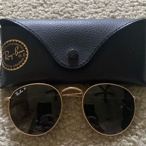 Ray Ban Polarized Round Gold Frame Sunglasses